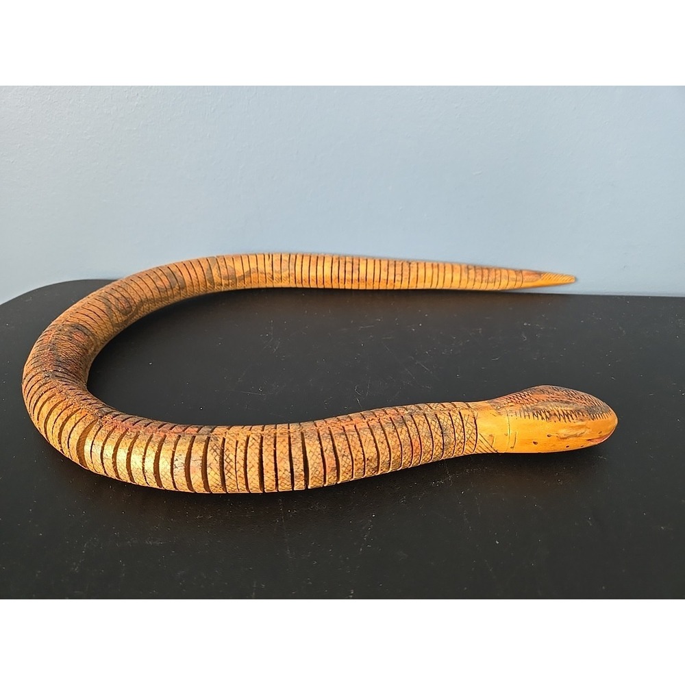 Vintage Wooden Articulated Hand Painted Snake Wiggle Snake 27 inch Long Folk Art